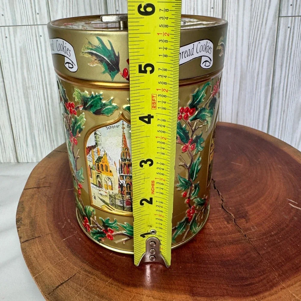 Vintage 1999 Lambertz Aachen Musical Cookie Tin Gold German Holiday Decor 6in